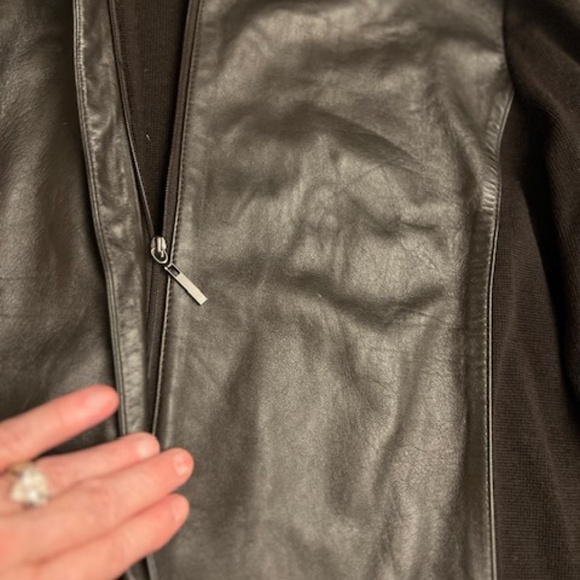 Dana Buchman deep brown leather front sweater jacket 12 never worn - Picture 3 of 9